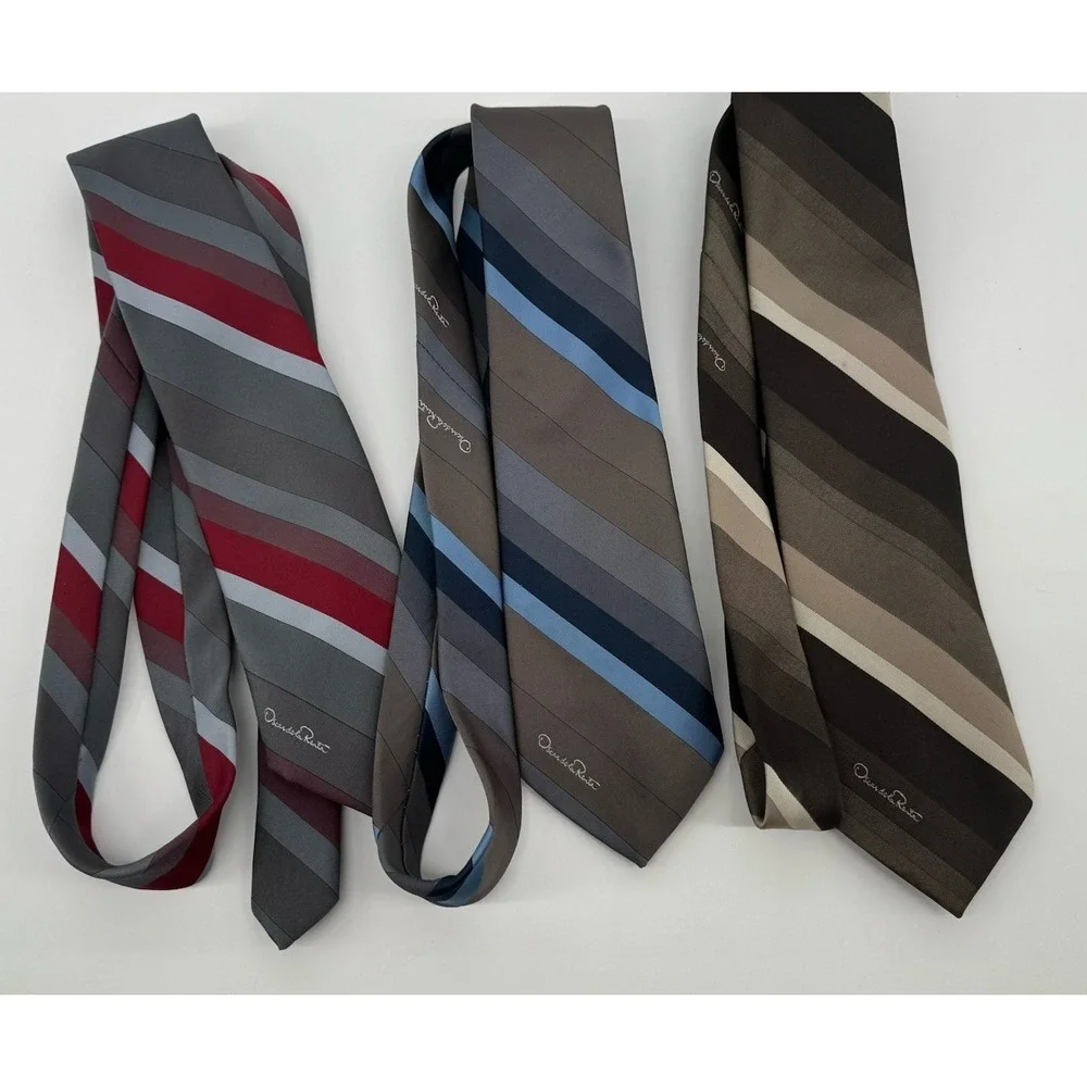 Oscar De La Renta Silk Tie Lot of 3 Striped Brown Red Blue 56